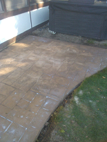 2 color stamped concrete patio w/ rounded edges